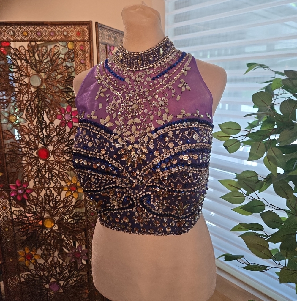Maximalist Glam Sheer Gem Embroidered Open Back Crop Top Medium Party Rave